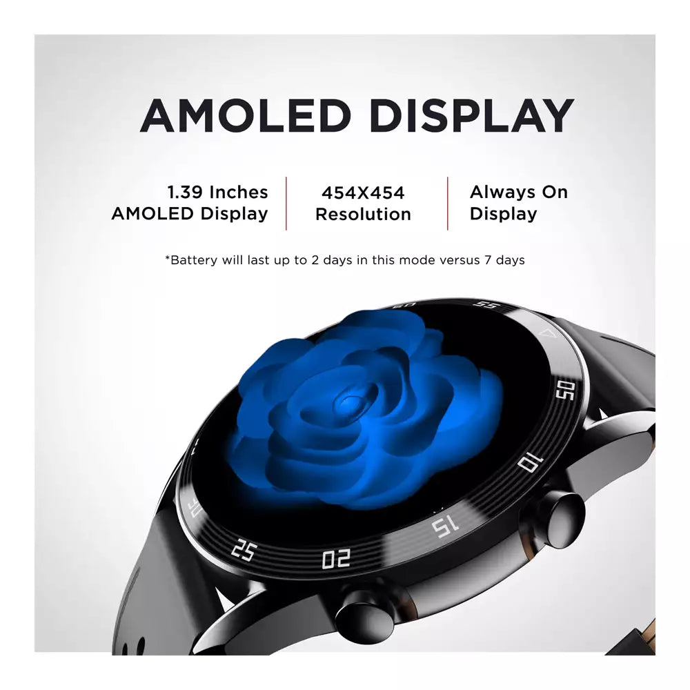 (Pre-Owned, Very Good) BOAT Primia Smart Watch with Bluetooth Calling, AMOLED Display, AI Voice Assistant, HR, SpO2, Stress & Sleep Monitoring, Activity Tracker & Multiple Sports Modes (Black) (60 Days Warranty)