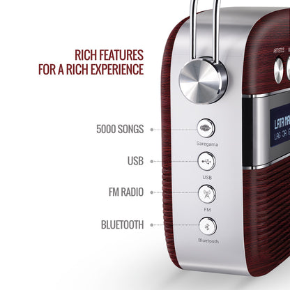 (Open Box) Saregama Carvaan with 5000 Preloaded Hindi Songs, FM/BT/AUX (Red) (3 Months Warranty)