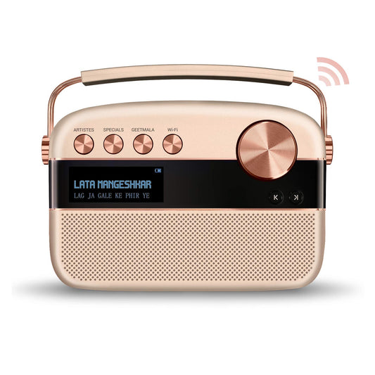 (Open Box) Saregama Carvaan 2.0 (Sound by Harman/Kardon) with 5000 Preloaded Hindi Songs and Podcast, FM/BT/AUX (Rose Gold) (3 Months Warranty)