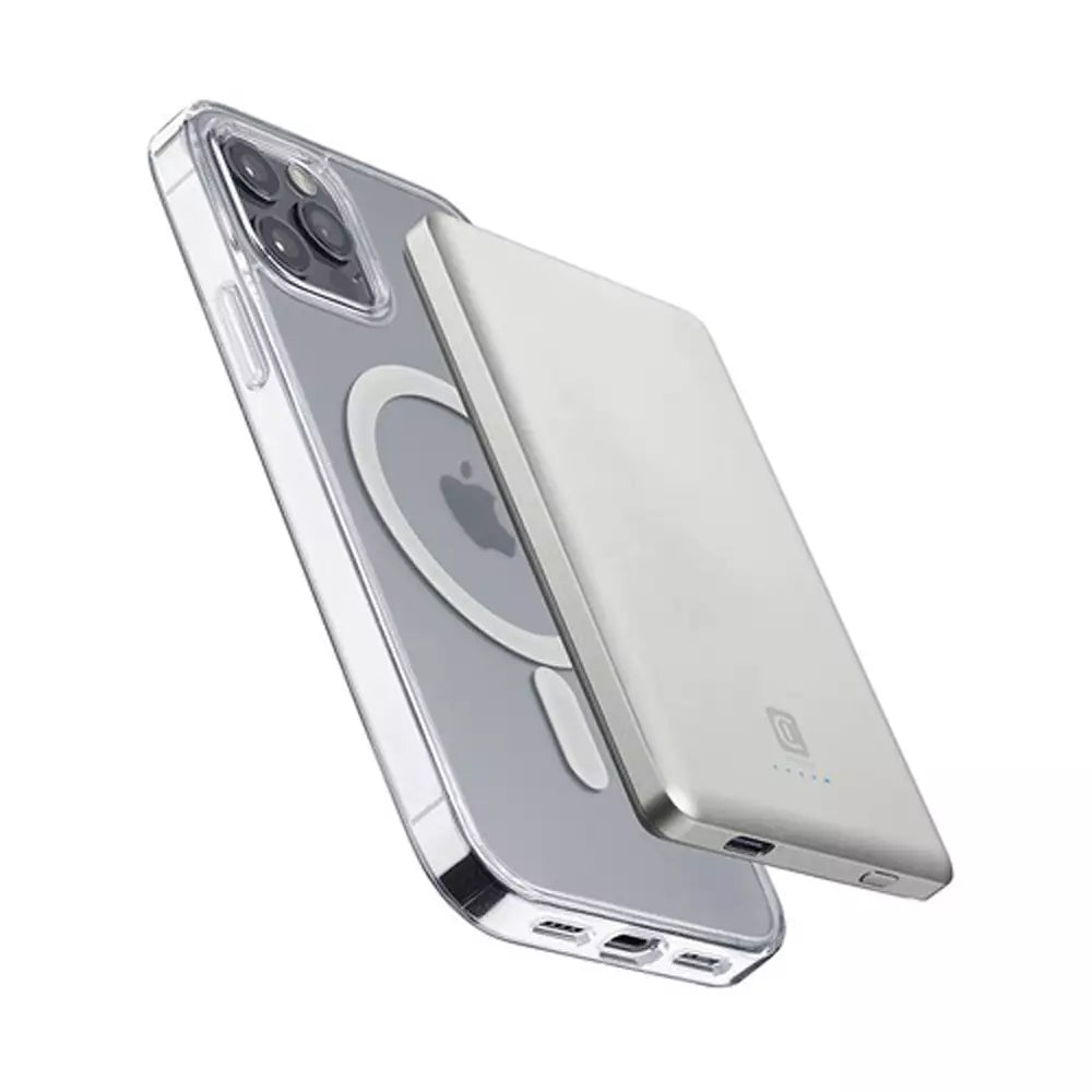 (Pre-Owned, Very Good) Cellularline MAG Lite Ultra Slim 5000, 5000mAh MagSafe Wireless Power Bank (silver) (60 Days Warranty)