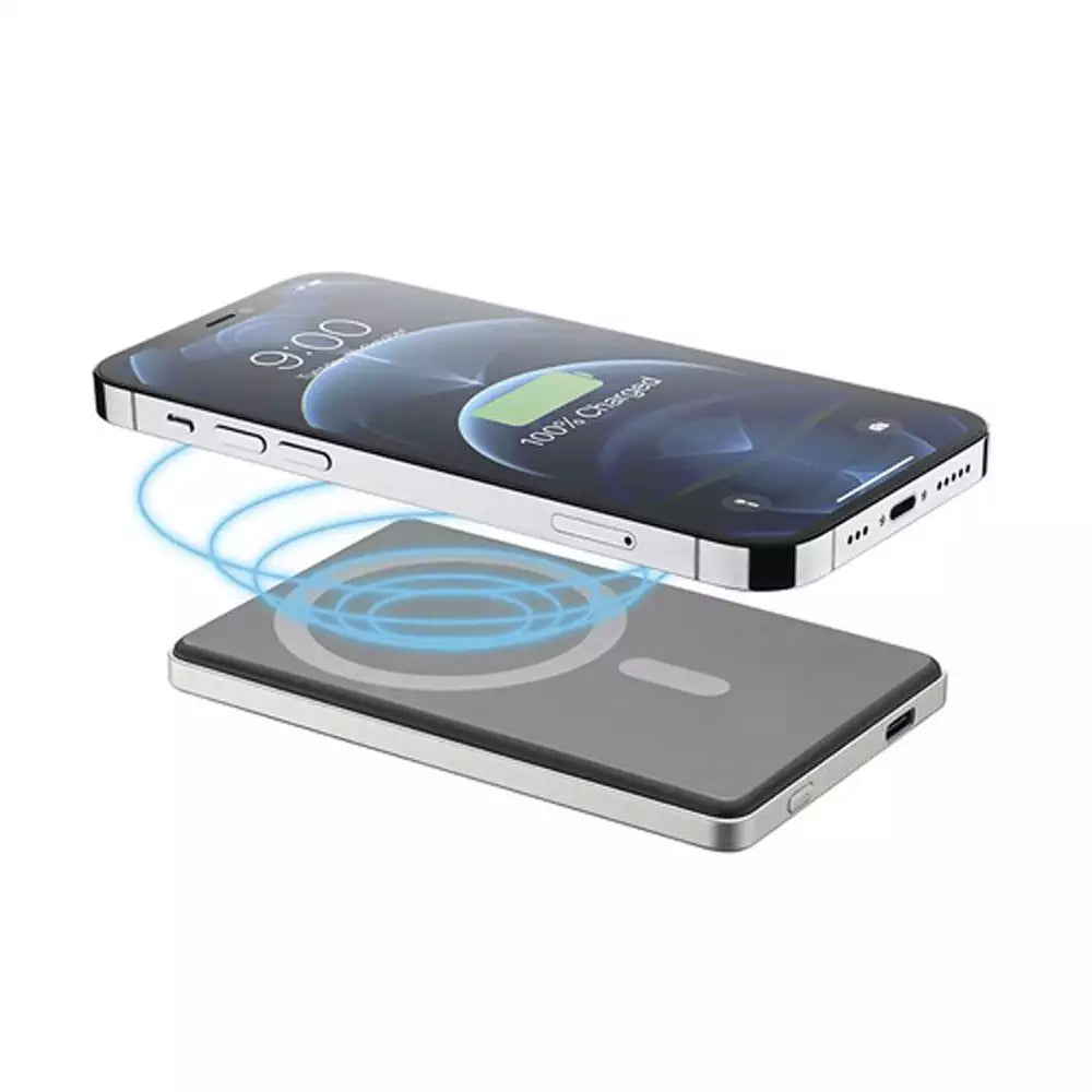 (Pre-Owned, Very Good) Cellularline MAG Lite Ultra Slim 5000, 5000mAh MagSafe Wireless Power Bank (silver) (60 Days Warranty)