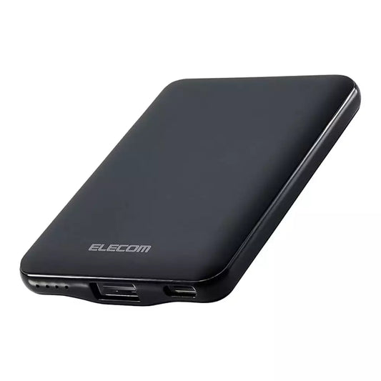 (Pre-Owned, Good) Elecom EC-C04BK Power bank, Lightweight, Small, Thin, 5,000 mAh, 12 W (2.4A) 2 Devices Simultaneous Charging, Rapid Charging, (Type-C + USB-A) (Black) (60 Days Warranty)