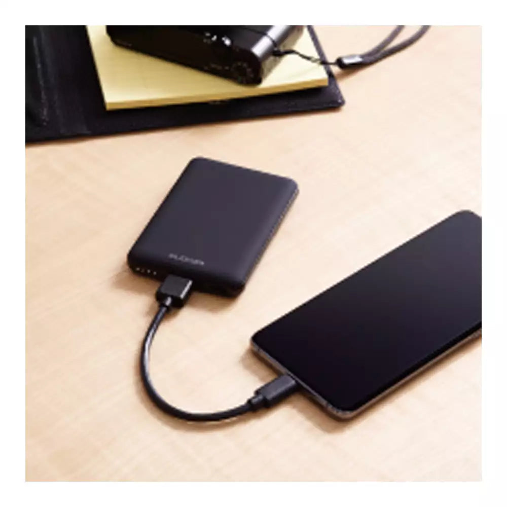 (Pre-Owned, Good) Elecom EC-C04BK Power bank, Lightweight, Small, Thin, 5,000 mAh, 12 W (2.4A) 2 Devices Simultaneous Charging, Rapid Charging, (Type-C + USB-A) (Black) (60 Days Warranty)
