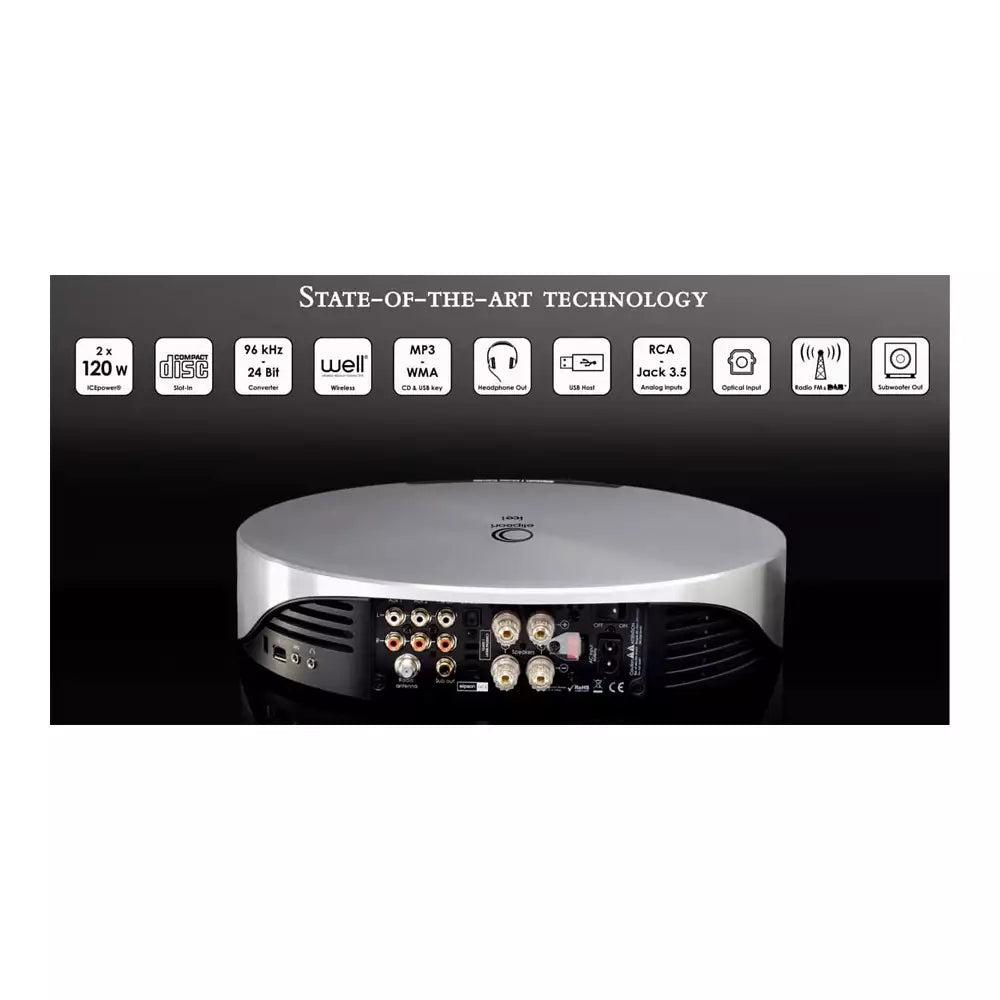 (Pre-Owned) Elipson MC1 Stereo Amplifier With CD Player (2x120W @ 4 ohms) With Musesonic Bluetooth Adapter (Metallic Silver)