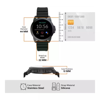 (Pre-Owned, Very Good) Fossil Gen 5E Stainless Steel HR Touchscreen For Men, Smartwatch, Music Storage and Smartphone Notifications (Leather Strap) (Black) (45 Days Warranty)