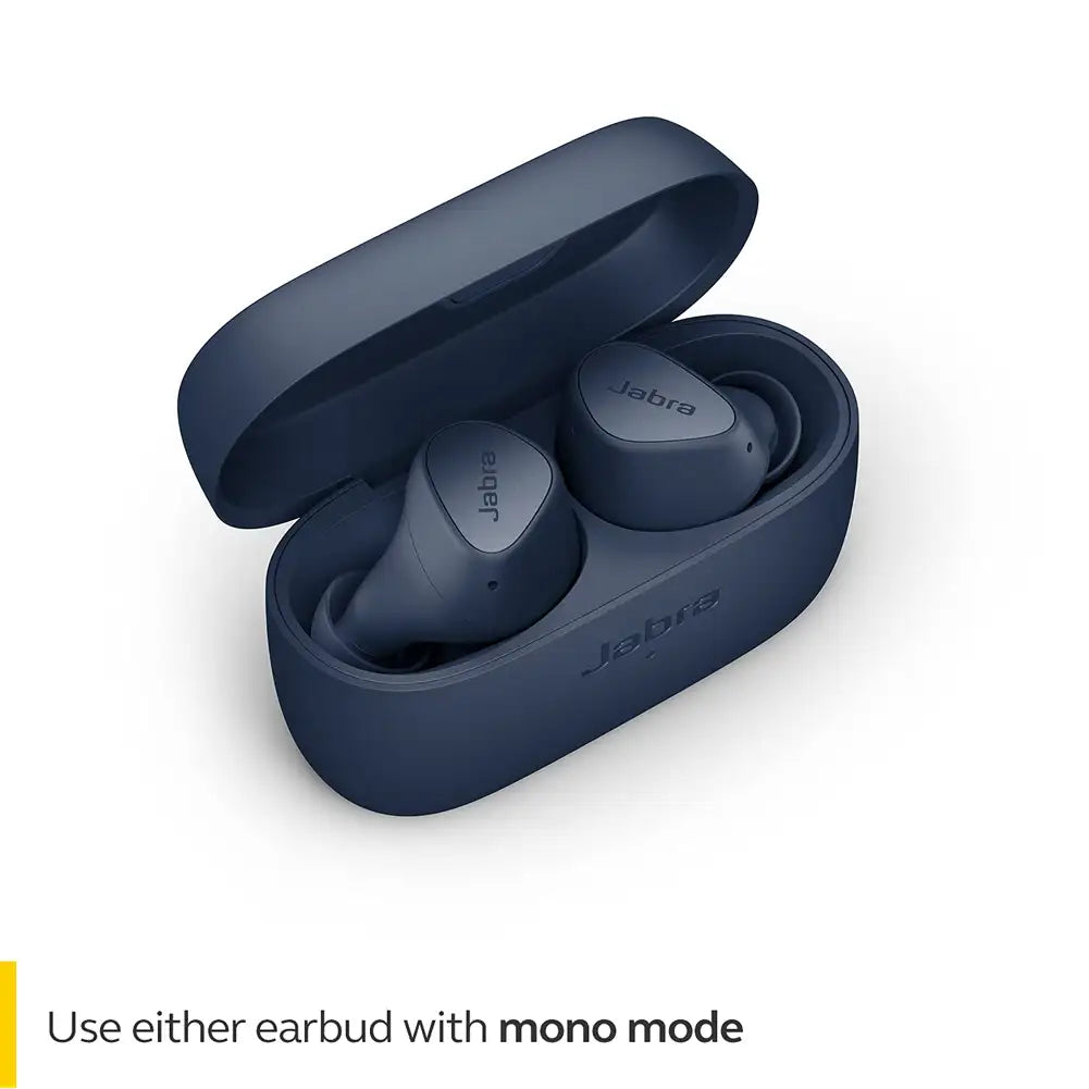 (Open Box) Jabra Elite 3 in Ear Wireless Bluetooth Earbuds – Noise Isolating with 4 Built-in Microphones for Clear Calls, Rich Bass, Customizable Sound & Mono Mode (Navy) (60 Days Warranty)