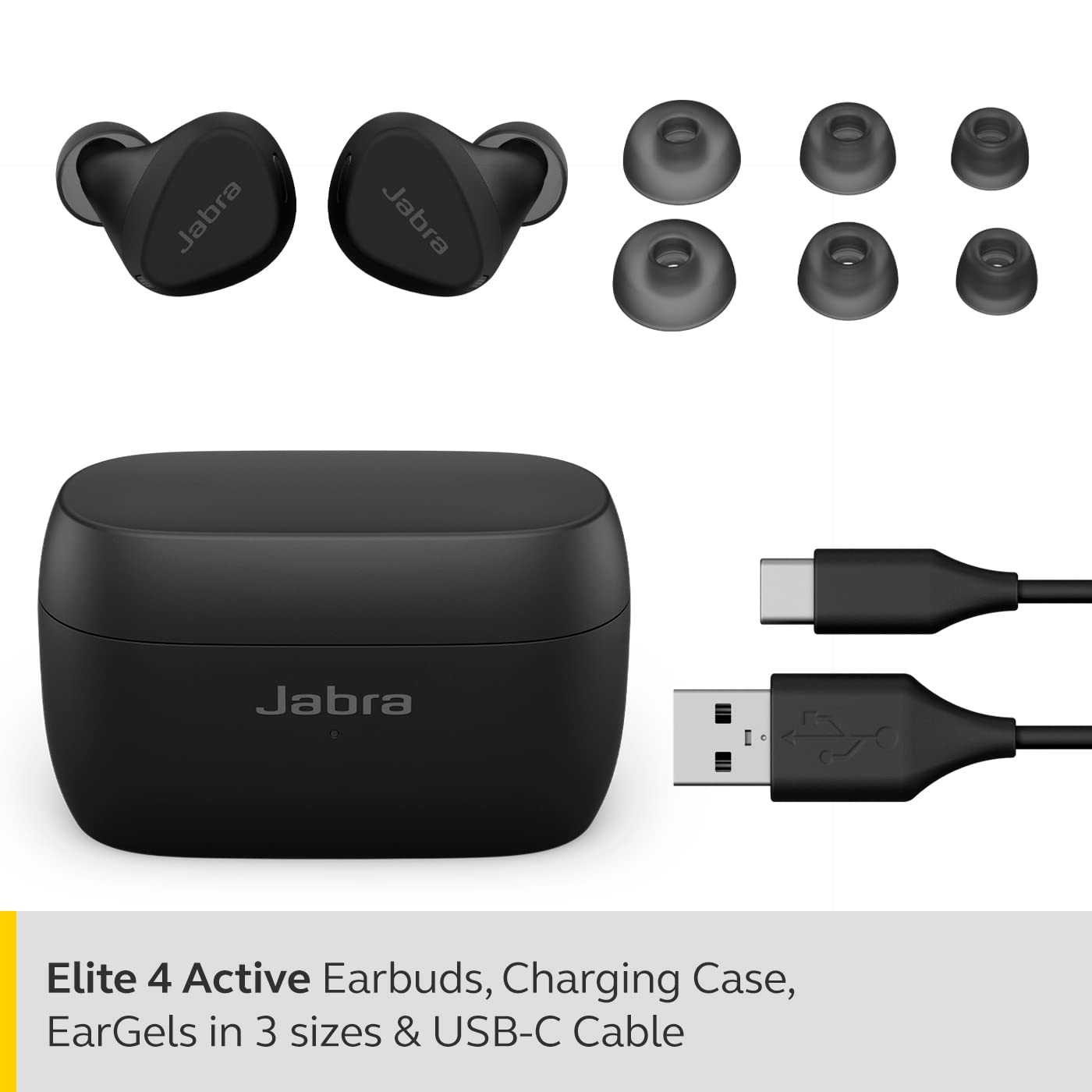 (Open Box) Jabra Elite 4 Active in-Ear Bluetooth True Wireless Ear Buds with Secure Active Fit, 4 Built-in Microphones, Active Noise Cancellation and Adjustable HearThrough Technology (Blue, Black) (60 Days Warranty)