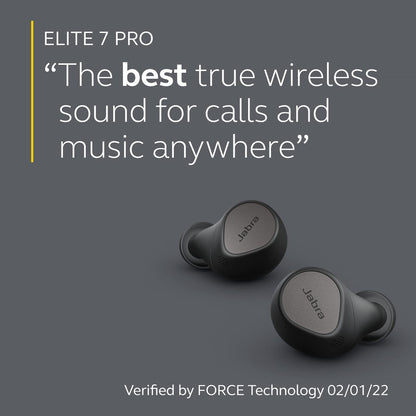 (Open Box Condition) Jabra Elite 7 Pro in Ear Bluetooth Truly Wireless in Ear Earbuds with Mic, Active Noise Cancellation, Compact Design, MultiSensor Voice Tech (Titanium Black, Gold Biege) (60 Days Warranty)