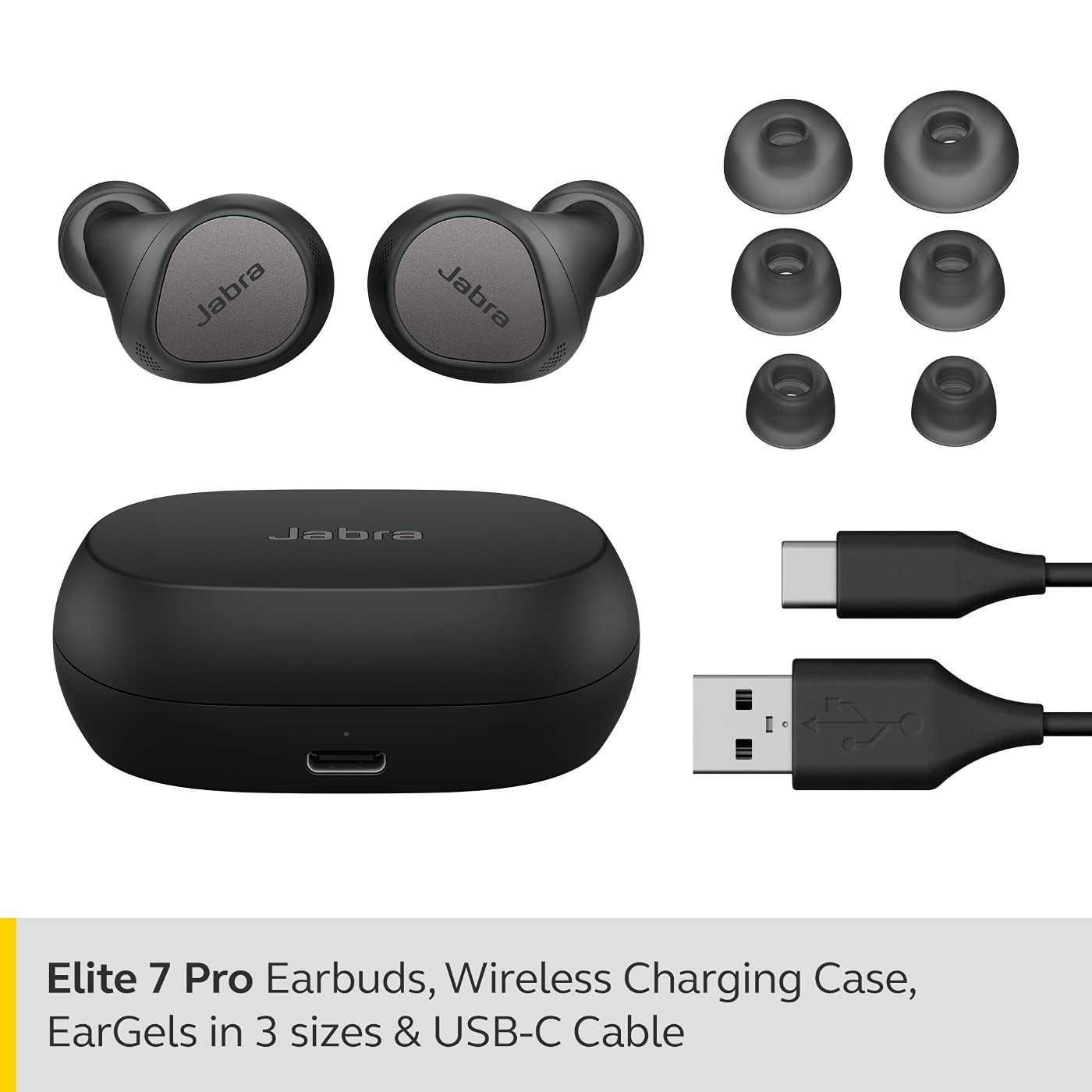 (Open Box Condition) Jabra Elite 7 Pro in Ear Bluetooth Truly Wireless in Ear Earbuds with Mic, Active Noise Cancellation, Compact Design, MultiSensor Voice Tech (Titanium Black, Gold Biege) (60 Days Warranty)