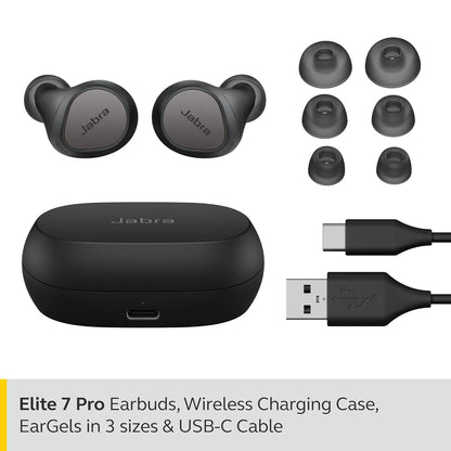 (Open Box Condition) Jabra Elite 7 Pro in Ear Bluetooth Truly Wireless in Ear Earbuds with Mic, Active Noise Cancellation, Compact Design, MultiSensor Voice Tech (Titanium Black, Gold Biege) (60 Days Warranty)