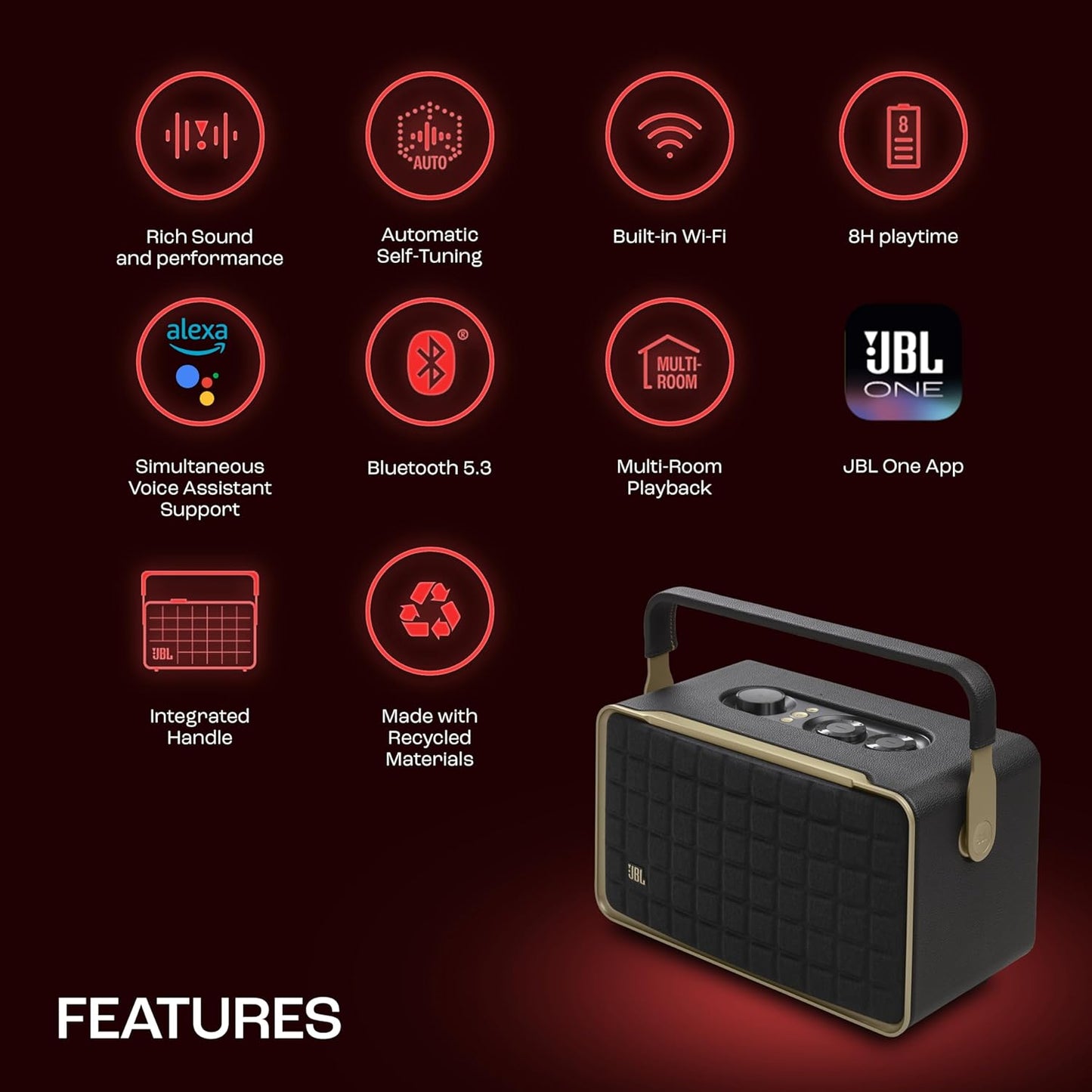 (Open Box) JBL Authentics 300 Portable Bluetooth Speaker With AirPlay, Wi-Fi, Voice Assistant (Black) (6 Months Warranty)