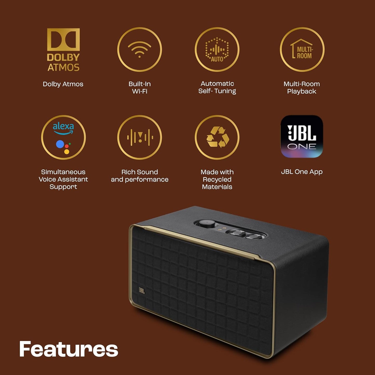 (Open Box) JBL Authentics 500, Dolby Atmos Smart Home Speaker Built-in WiFi and Music Streaming, Voice Assist and Bluetooth Connectivity (Black) (11 Months Warranty)