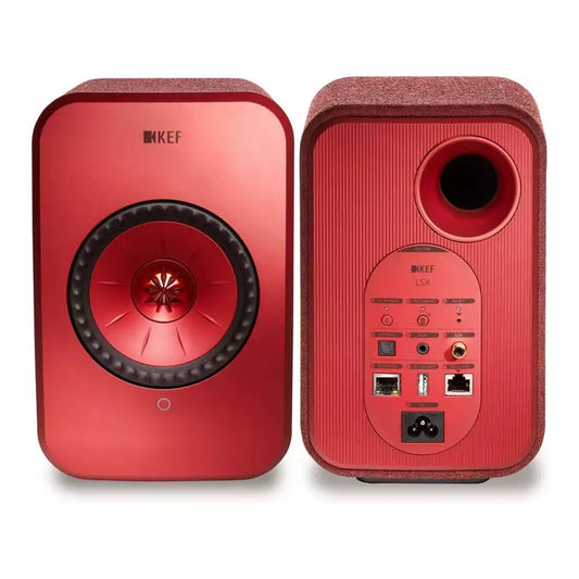 (Pre-Owned, Good) KEF LSX (Gen 1) Wireless Bookshelf Speakers (Pair) With AirPlay, Bluetooth, Optical, AUX Connectivity (Red) (90 Days Warranty)