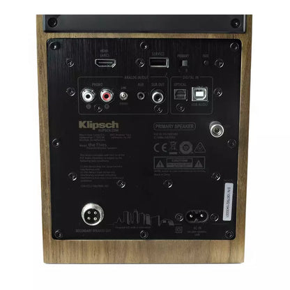 (Open Box Condition) Klipsch Fives Powered Bookshelf Speakers, Acoustic Horn-Loaded Technology (HDMI ARC, Bluetooth, Hi-Res Support) (Walnut) (120 Days Warranty)