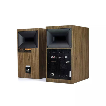 (Open Box Condition) Klipsch Fives Powered Bookshelf Speakers, Acoustic Horn-Loaded Technology (HDMI ARC, Bluetooth, Hi-Res Support) (Walnut) (120 Days Warranty)