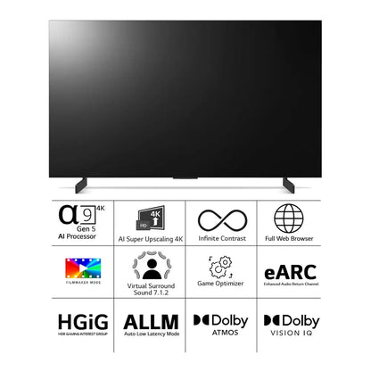 (Open Box Condition) LG C2 42 Inch OLED 4K Ultra HD TV/Monitor With 120Hz VRR, Nvidia G-Sync (42", Gray) (With Wall Mount Only!) (120 Days Warranty) (Demo Available)