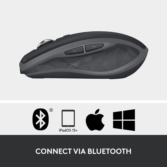 (Open Box) Logitech MX Anywhere 2S Bluetooth Wireless Mouse, Multi-Surface with 4000 DPI, Hyper-Fast Scrolling (Black) (23 Months Warranty)
