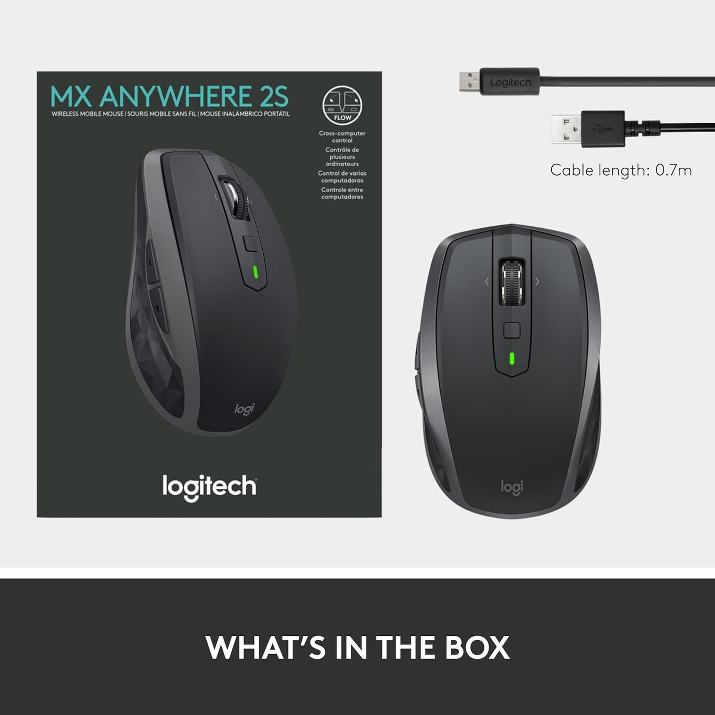 (Open Box) Logitech MX Anywhere 2S Bluetooth Wireless Mouse, Multi-Surface with 4000 DPI, Hyper-Fast Scrolling (Black) (23 Months Warranty)
