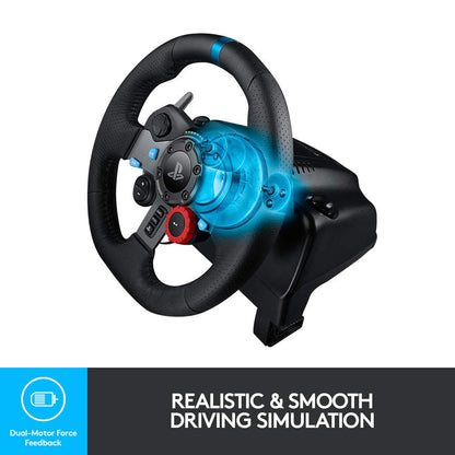 (Pre-Owned, Very Good) Logitech G29 Driving Force Racing Wheel and Floor Pedals, Real Force, Stainless Steel Paddle Shifters, Leather Steering Wheel Cover, Adjustable Floor Pedals, PS5/PS4/PS3/PC/Mac (Black) (6 Months Warranty)