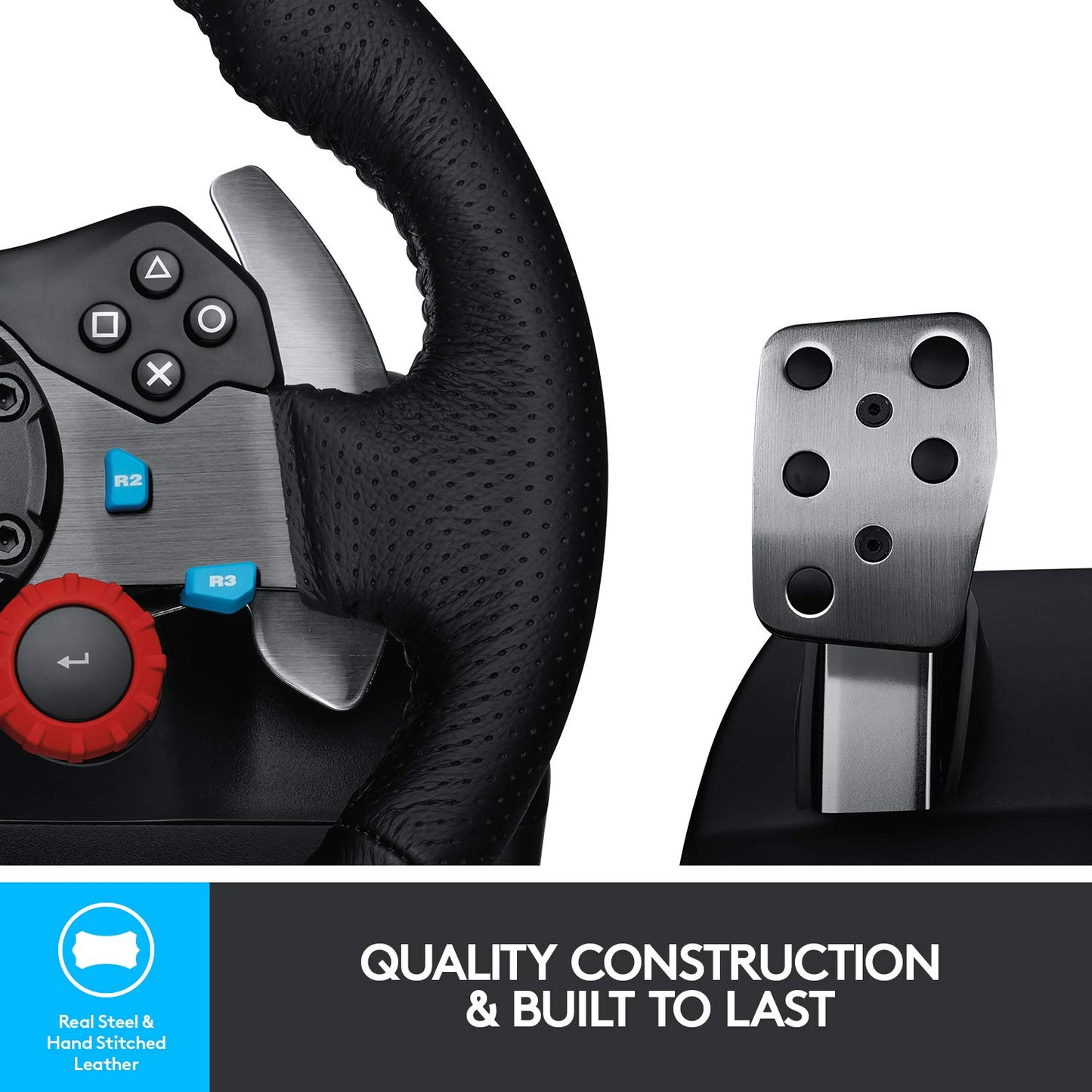 (Pre-Owned, Very Good) Logitech G29 Driving Force Racing Wheel and Floor Pedals, Real Force, Stainless Steel Paddle Shifters, Leather Steering Wheel Cover, Adjustable Floor Pedals, PS5/PS4/PS3/PC/Mac (Black) (6 Months Warranty)