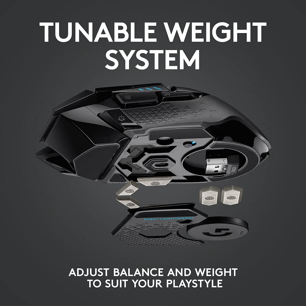 (Open Box) Logitech G502 Lightspeed Wireless Gaming Mouse, Hero 16K Sensor, 16,000 DPI, RGB, Adjustable Weights (Black) (23 Months Warranty)
