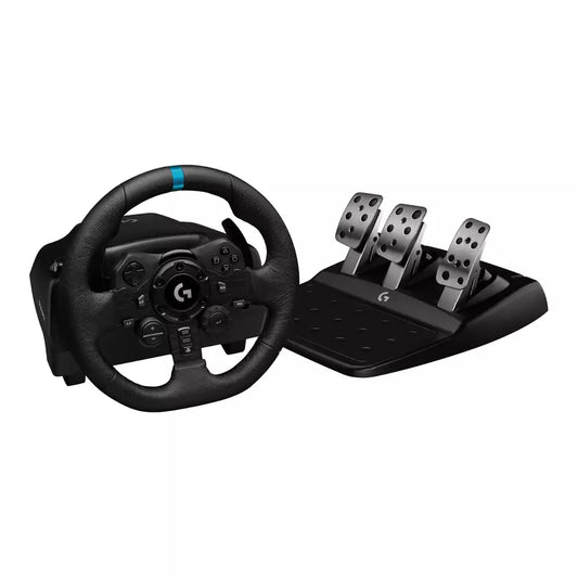 (Open Box) Logitech G923 Racing Wheel and Pedals, TRUEFORCE Feedback, Genuine Leather Steering Wheel (Black) (12 Months Warranty)