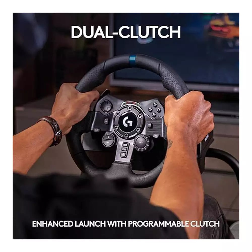 (Open Box) Logitech G923 Racing Wheel and Pedals, TRUEFORCE Feedback, Genuine Leather Steering Wheel (Black) (12 Months Warranty)