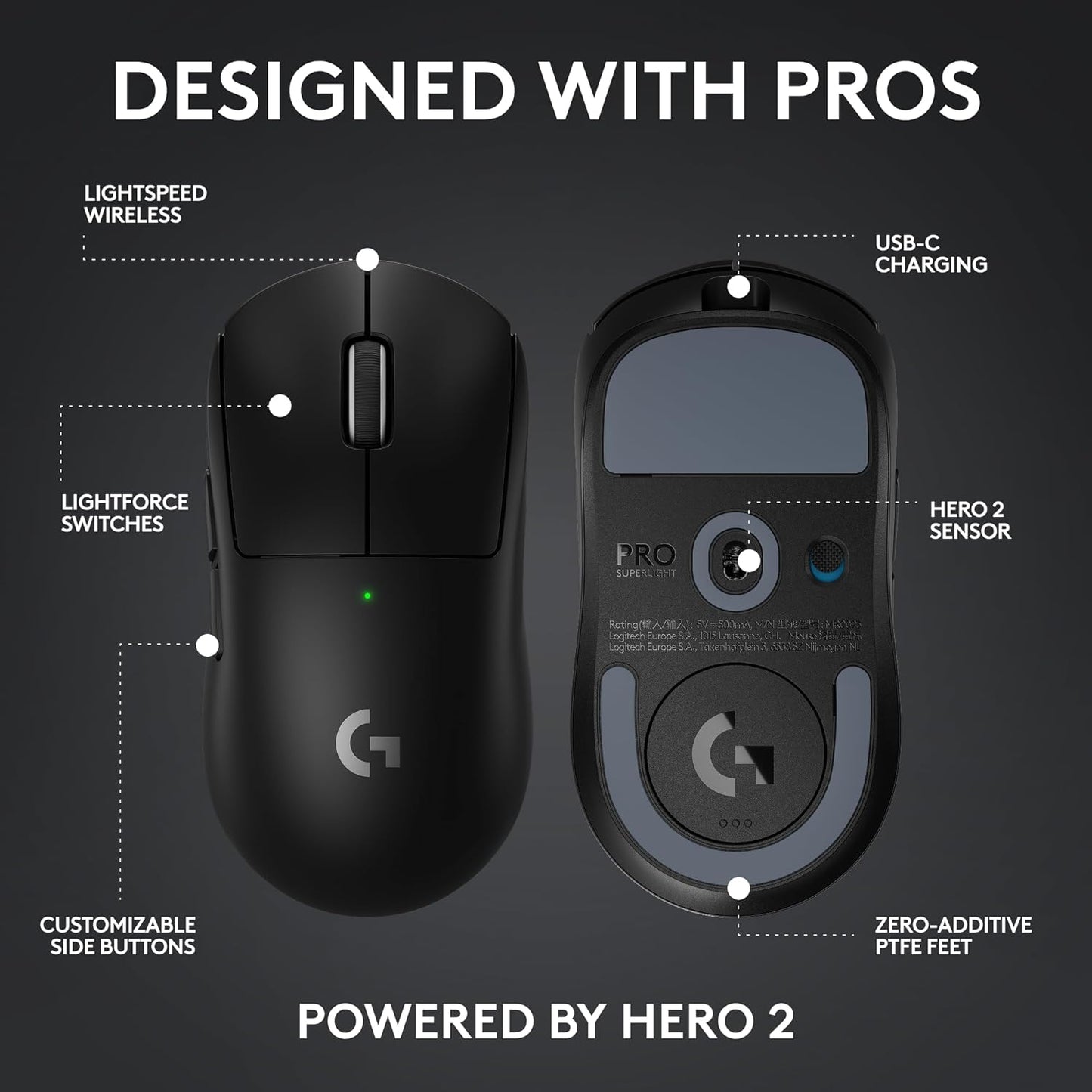 (Open Box) Logitech G PRO X Superlight 2 Lightspeed Wireless Gaming Mouse, Lightweight, LIGHTFORCE Hybrid Switches, Hero 2 Sensor (18 Months Warranty)