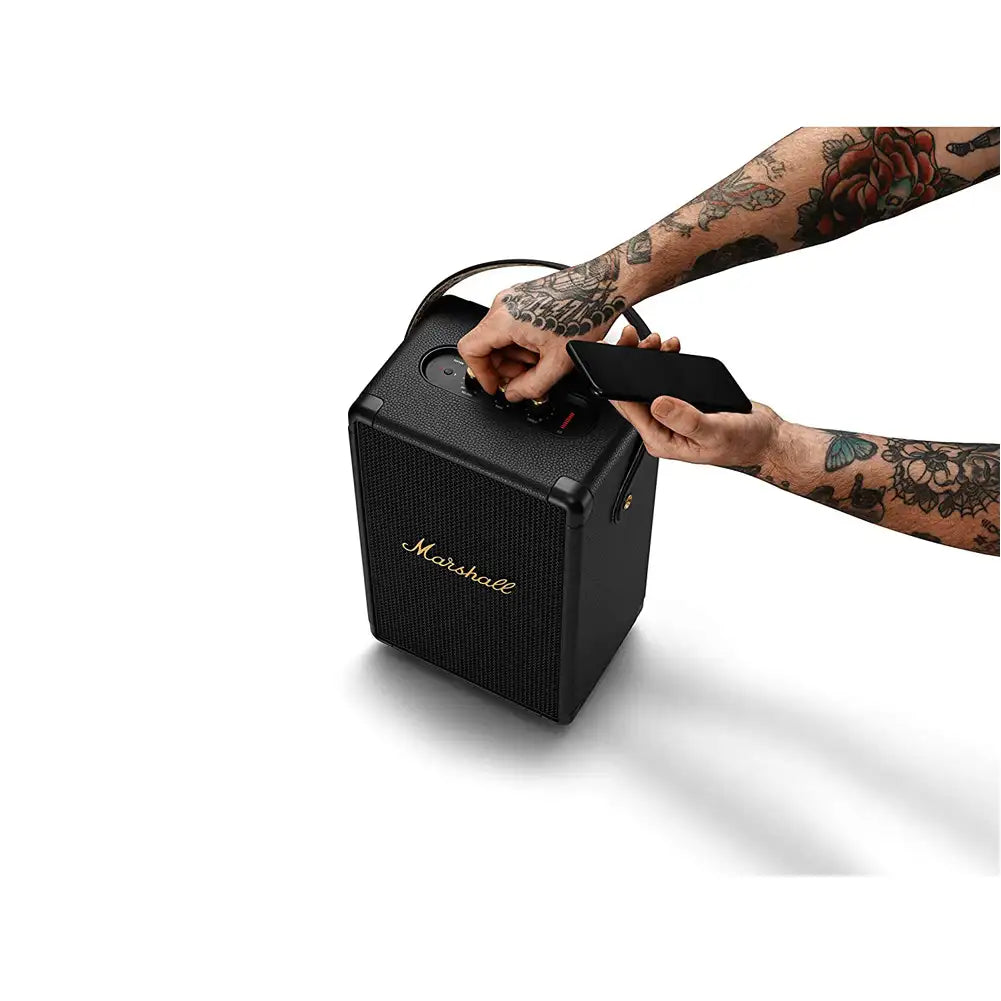 (Pre-Owned, Excellent) Marshall Tufton Portable Wireless Bluetooth Speaker With Loud 360 Degree Sound and Powerful Bass (Black & Brass) (120 Days Warranty)