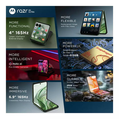 (Pre-Owned, Very Good) Motorola Razr 50 Ultra With 165Hz Dual AMOLED Display (12GB, 512GB) (Midnight Blue) (5 Months Warranty)