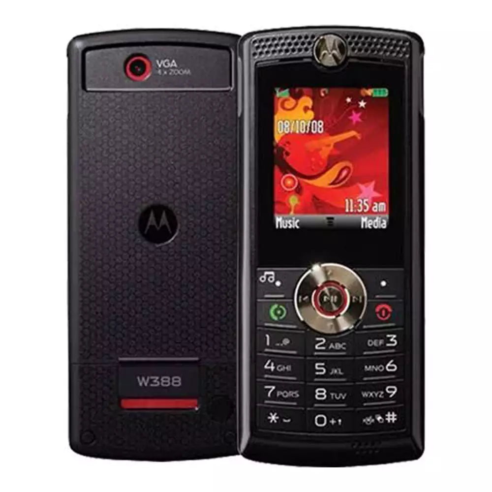 (Open Box Condition) Motorola W388 Stylish Bar Music Phone With Headset (Black) + Original Retail Box and Accessories