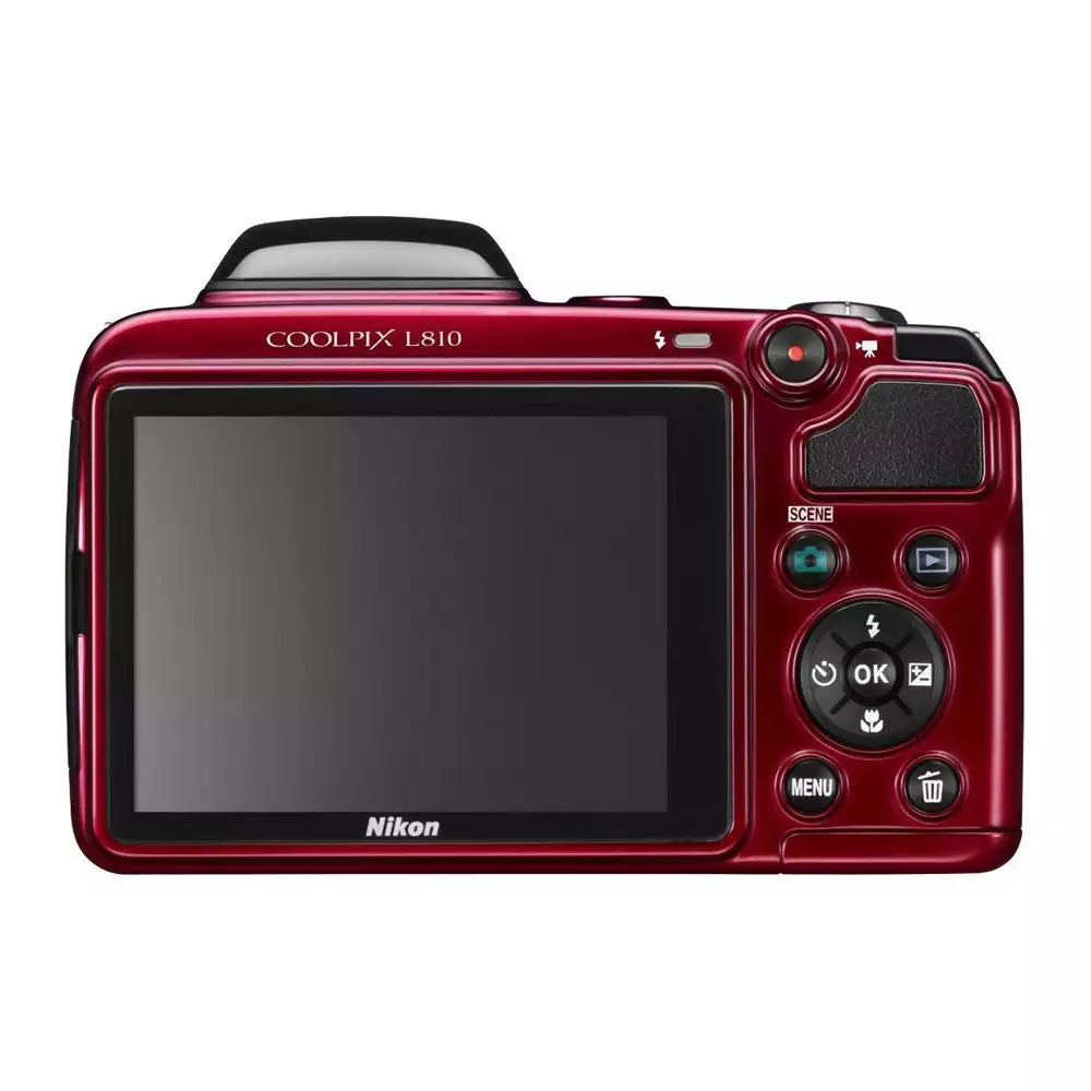 (Pre-Owned, Very Good) Nikon L810 16.1MP Advance Point-and-Shoot Digital Camera With 26X Optical Zoom (Red) with 16GB Card Camera Pouch (Black) + 4 Re-Chargeable Duracells + Battery Charger (60 Days Warranty)