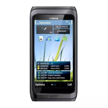 (Pre-Owned, Excellent) Nokia E7 Phone with Touchscreen, QWERTY Keyboard, Easy E-mail Setup, GPS Navigation, 8 MP Camera (FM Radio) (16 GB) (Dark Grey) (With New Housing) (90 Days Warranty)