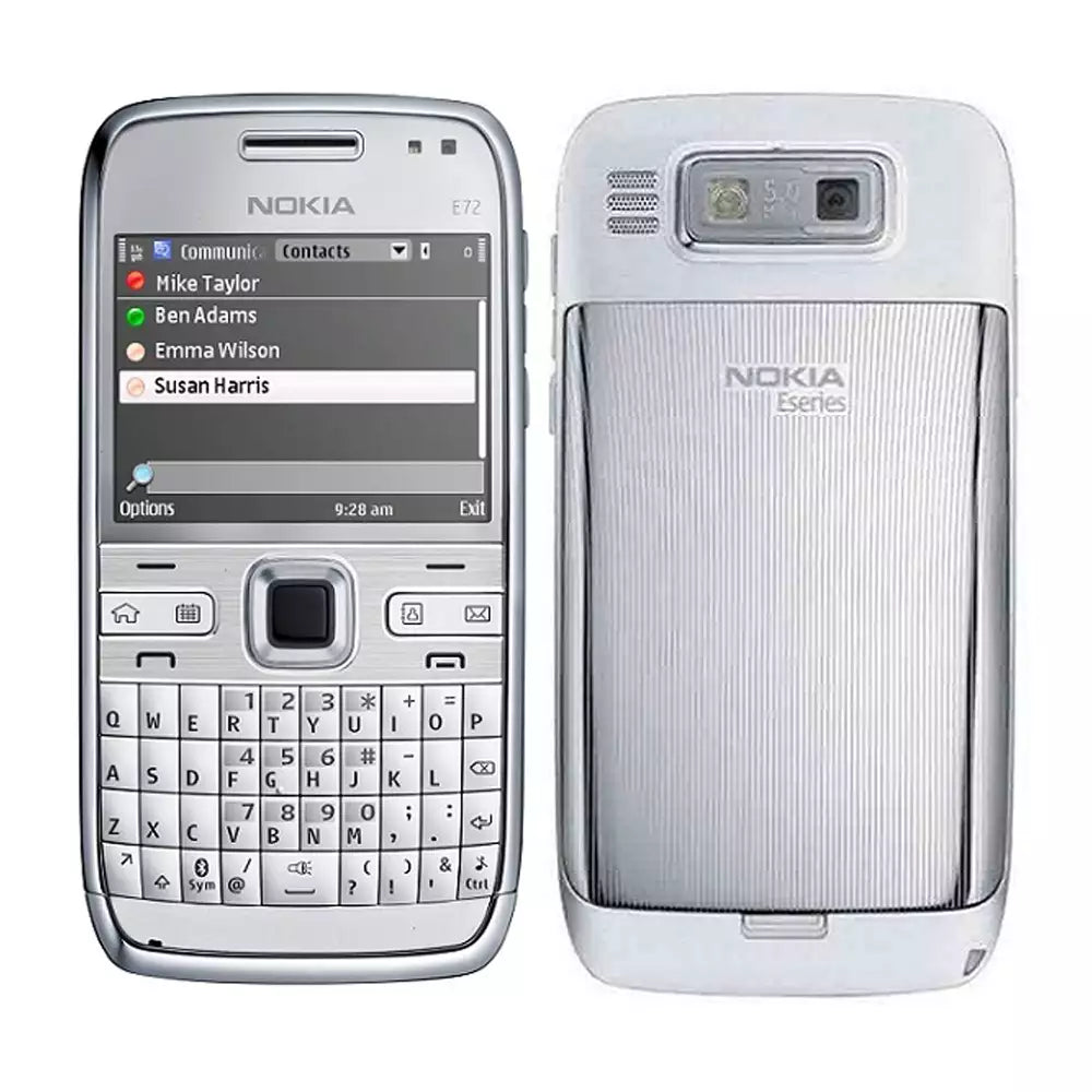 (Pre-Owned, Good) Nokia E72, 5MP Camera, Optical Trackpad, QWERTY Keyboard (White) (FM Radio) (60 Days Warranty)