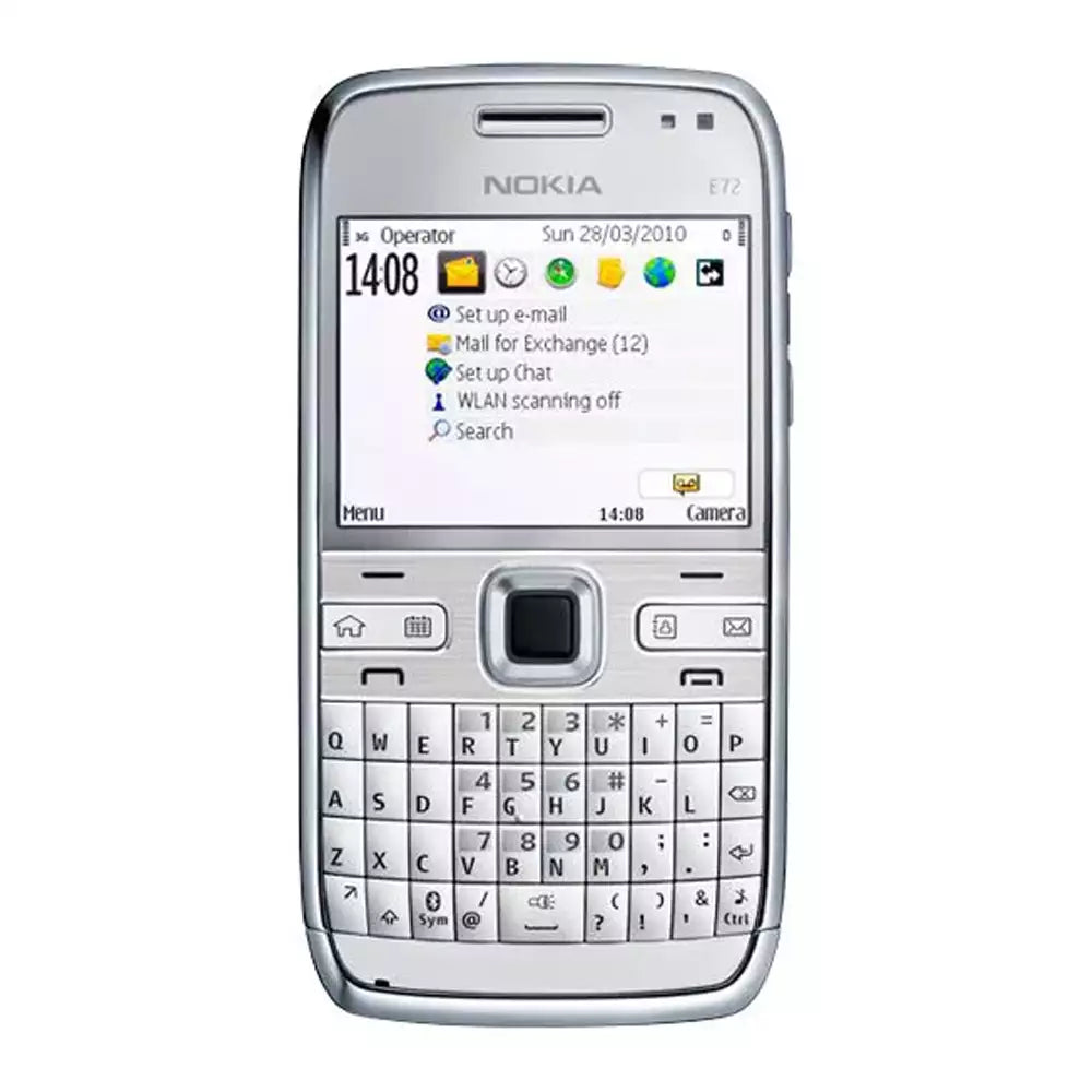 (Pre-Owned, Good) Nokia E72, 5MP Camera, Optical Trackpad, QWERTY Keyboard (White) (FM Radio) (60 Days Warranty)