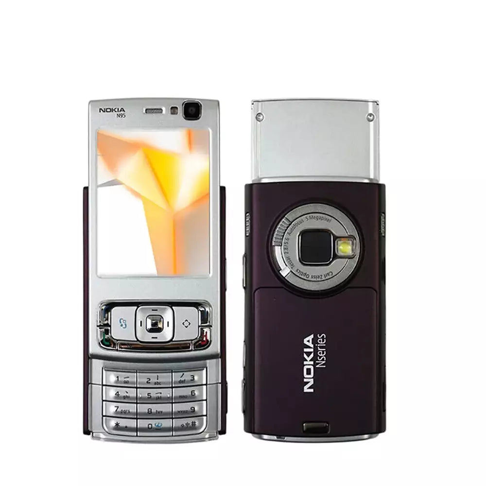 (Pre-Owned, Excellent) Nokia N95 With 5MP Autofocus Carl Zeiss Camera (Silver/Burgundy) (With New Housing) (90 Days Warranty)