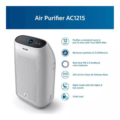 (Pre-Owned, Very Good) Philips AC1215/20 Air Purifier, Upto 17000 Hours Long Life, 4-Stage Filtration, True Hepa Filter (White) (120 Days Warranty) (99% Filter Life)