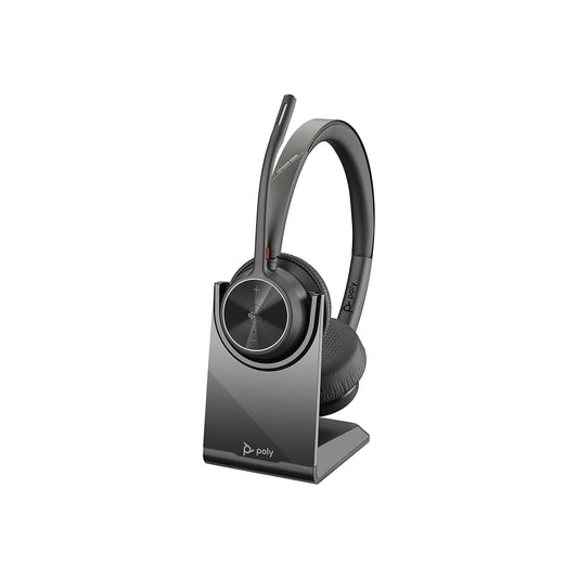 (Open Box) Poly (By Plantronics) Voyager 4320 UC Wireless On Ear Headset + Charge Stand, Bluetooth and USB-C Connectivity (Boom Mic) (PC, Mac) (6 Months Warranty)