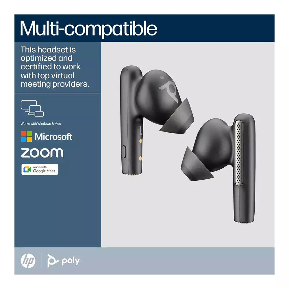 Poly (By Plantronics) Voyager Free 60 UC True Wireless Earbuds, In-Ear W/Noise-Canceling Mic (Bluetooth and 5.8GHz Adapter) (Black) (6 Months Warranty)