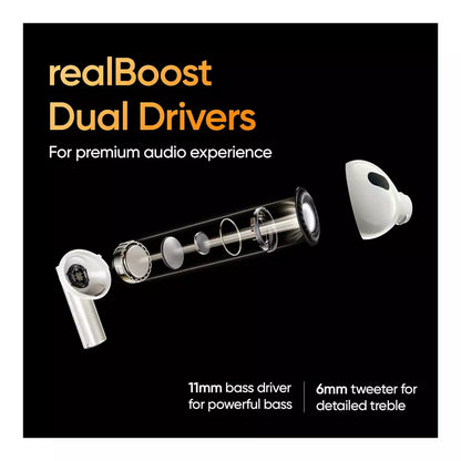 (Pre-Owned, Very Good) Realme Buds Air 5 Pro Truly Wireless in-Ear Earbuds with 50dB ANC, Dual Coaxial Drivers, 360° Spatial Audio Effect, LDAC HD Audio, Upto 40Hrs Battery (Biege) (60 Days Warranty)