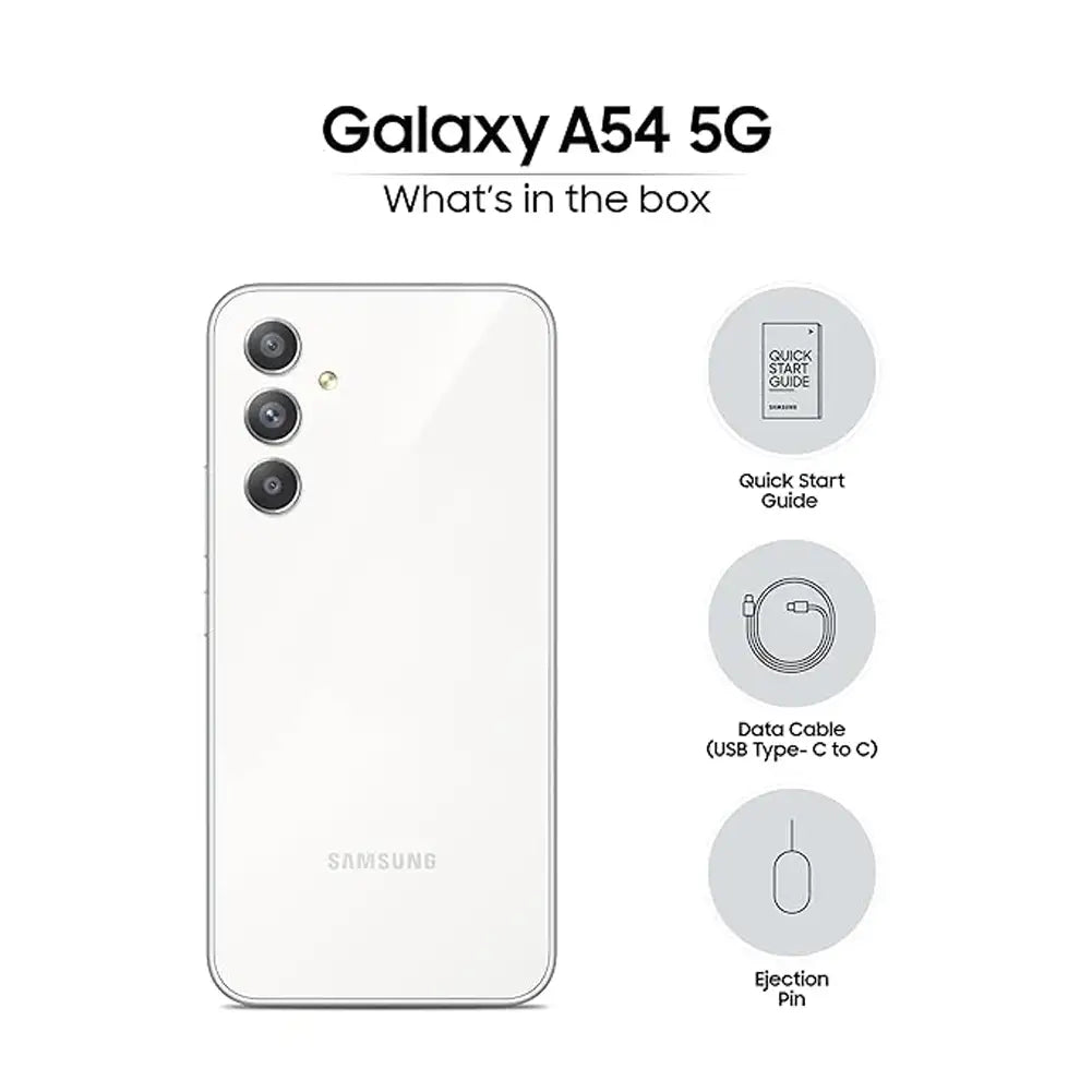 (Pre-Owned) Samsung Galaxy A54 5G | 50 MP No Shake Cam (OIS) | IP67 | Gorilla Glass 5 | Voice Focus | Without Charger (8GB, 256GB Storage) (Awesome White)