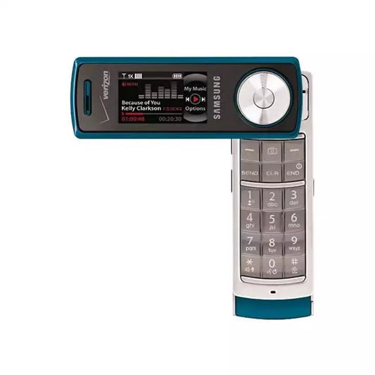 (Pre-Owned, Good) Samsung Juke Flip-Out Style Music Phone With Scroll Wheel Navigation (2GB) (Blue) (No SIM Slot)