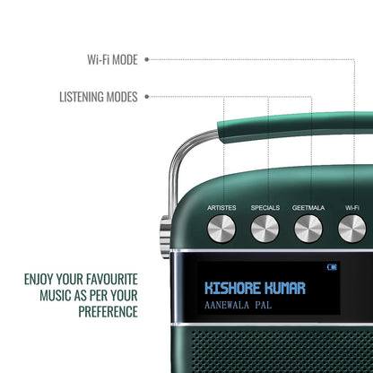 (Open Box) Saregama Carvaan 2.0 with 5000 Preloaded Hindi Songs, FM/BT/AUX/Wi-Fi (Green, Black) (3 Months Warranty)