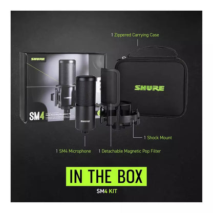 (Pre-Owned, Excellent) Shure SM4 Studio Recording Microphone Kit, XLR Home Studio Condenser Mic with Mix-Ready Audio (Black) (6 Months Warranty)