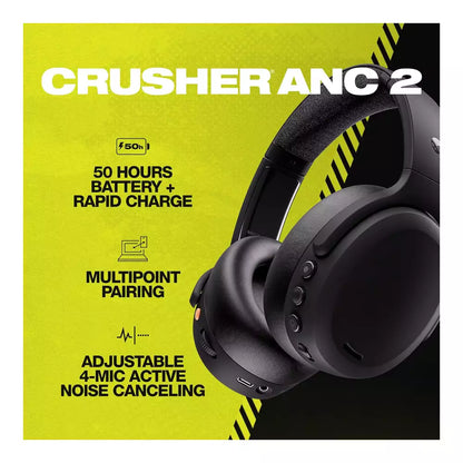 (Open Box) Skullcandy Crusher ANC 2 Over-Ear Noise Cancelling Wireless Headphones with Sensory Bass | 50 Hours Battery Life (Black) (12 Months Warranty)