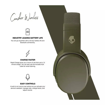 (Pre-Owned, Very Good) Skullcandy Crusher Wireless Over-Ear Wireless Bluetooth Headphones with Mic (Black) (90 Days Warranty)