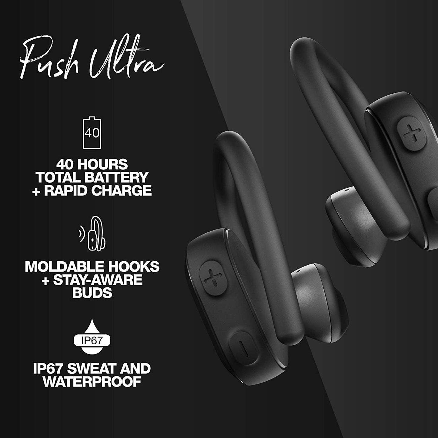 (Open Box) Skullcandy Push Ultra True Wireless Earbuds, IP67 Sweat and Waterproof and Tile Tracking (Black) (90 Days Warranty)