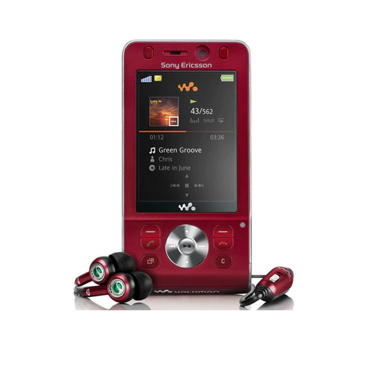 (Pre-Owned, Fair). Sony Ericsson W910i Slider Music Phone (Red) (60 Days Warranty) (Has Scratches & Scuffs) + Sony Ericsson In-Ear Earphones