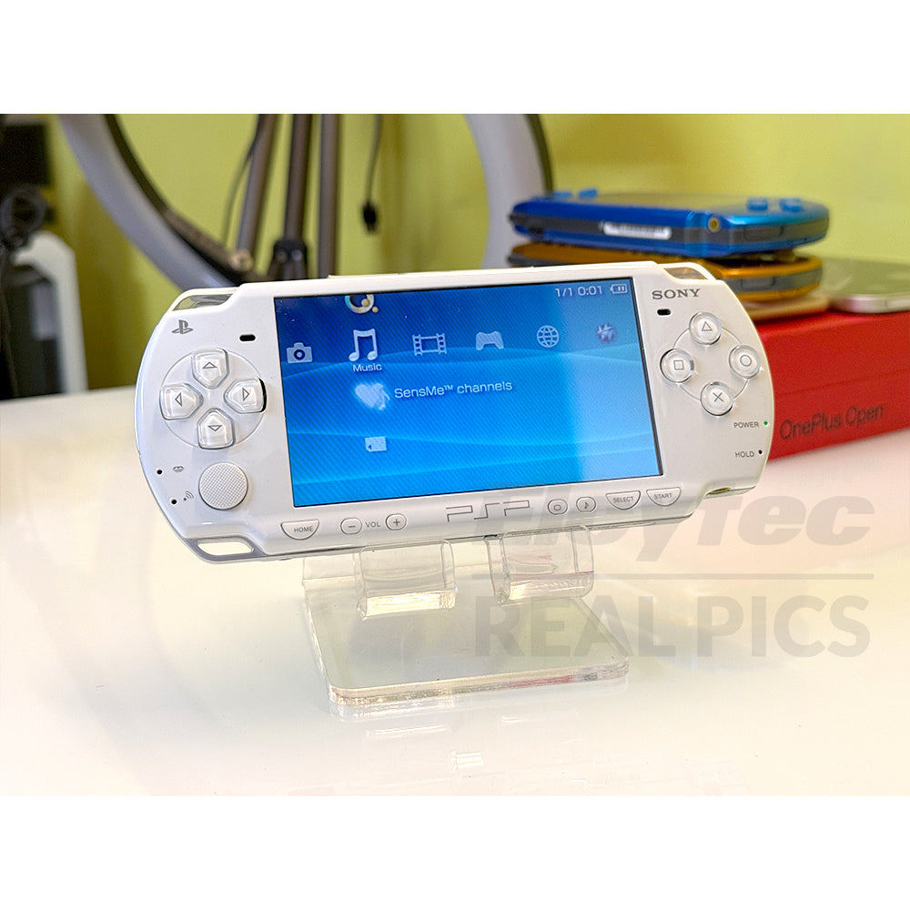 (Open Box Condition) Sony PlayStation Portable (PSP 3000) 3004 + 128GB Memory Card With 70+ Premium Games + 2 Battery Packs + Bose Earphones (Gold, Vivid Blue, White) (6 Months Warranty) (Special Edition)