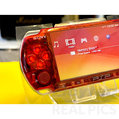 (Open Box Condition) Sony PlayStation Portable (PSP 3000) 3004 + 128GB Memory Card With 70+ Premium Games + 2 Battery Packs + Bose Earphones (Transparent Red) (6 Months Warranty) (Special Edition)